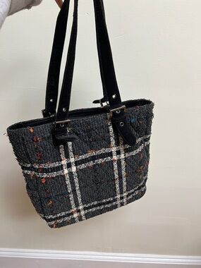 Black Tweed Plaid Tote Bag with Velvet Straps- Vera Bradley